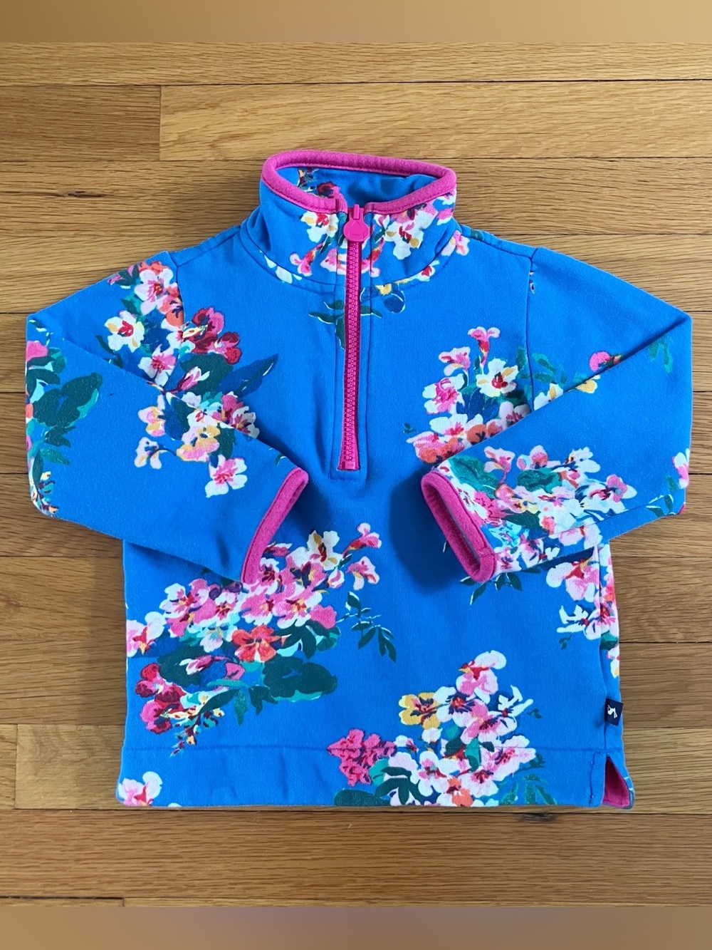 Joules Blue Pink Floral Cotton Quarter Zip Pullover Sweatshirt 4T
